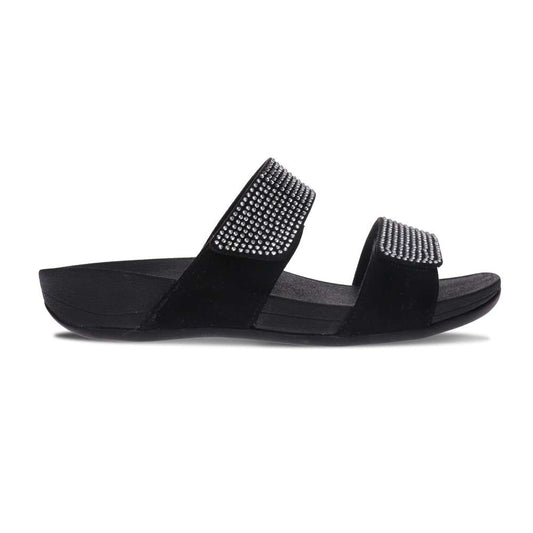 Avoca Slide Sandal - Black Rhinestone