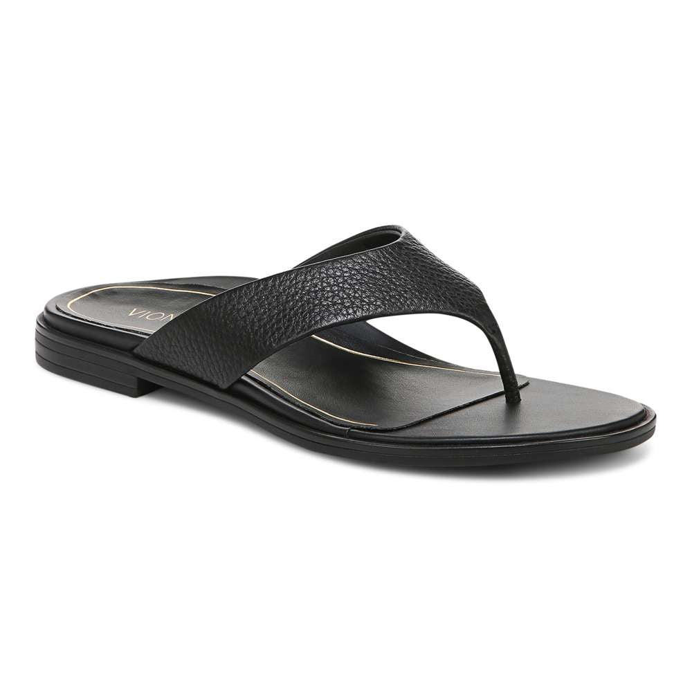 Agave Toe Post Sandal - Black Leather