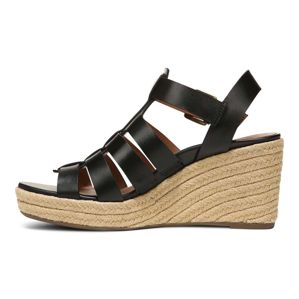 Jaylah Wedge Sandal - Black Leather