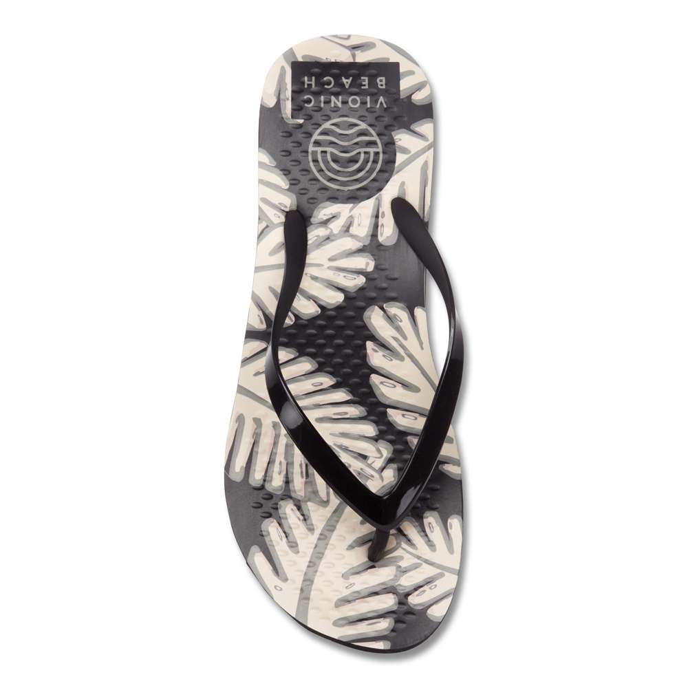 Noosa Print Toe Post Sandal - Palm Black